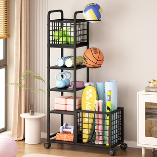 健身器材收纳层架家用瑜珈垫泡沫轴收纳筐壶铃哑铃篮球架运动置物