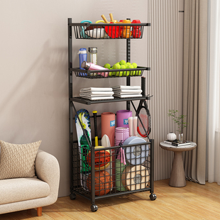 运动健身器材收纳层架筐家用哑铃壶铃架移动篮球泡沫轴瑜珈垫置物