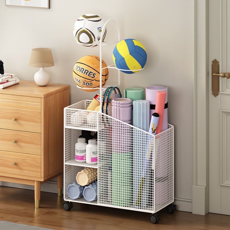 瑜伽垫收纳筐家用带轮运动健身器材收纳架放球类篮球收纳架可移动