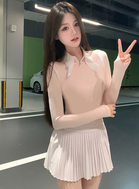 bg新款高尔夫女装球服装女上衣长袖T恤短裙套装透气运动球衣高端