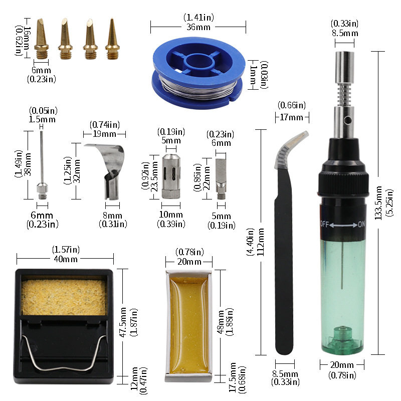 Small gas soldering iron set 12 in 1 gas soldering iron set