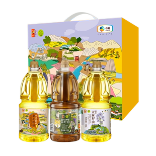 康+中粮初萃1.8L*3食用油礼盒 零反葵花籽油低芥酸菜籽油亚麻籽油