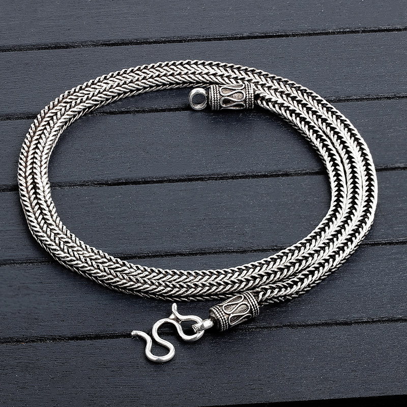 男士肖邦链925纯银狐尾链男女银链子单链粗银链子马鞭链长毛衣链