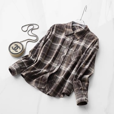 复古腔调感宽松格纹衬衫女