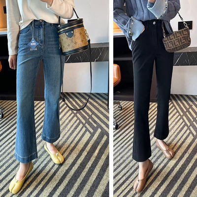 四面弹九分微喇牛仔裤女春秋季