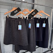 藏肉花苞长裙羊毛高腰简约通勤秋冬保暖毛呢裙A字中裙半身裙短裙