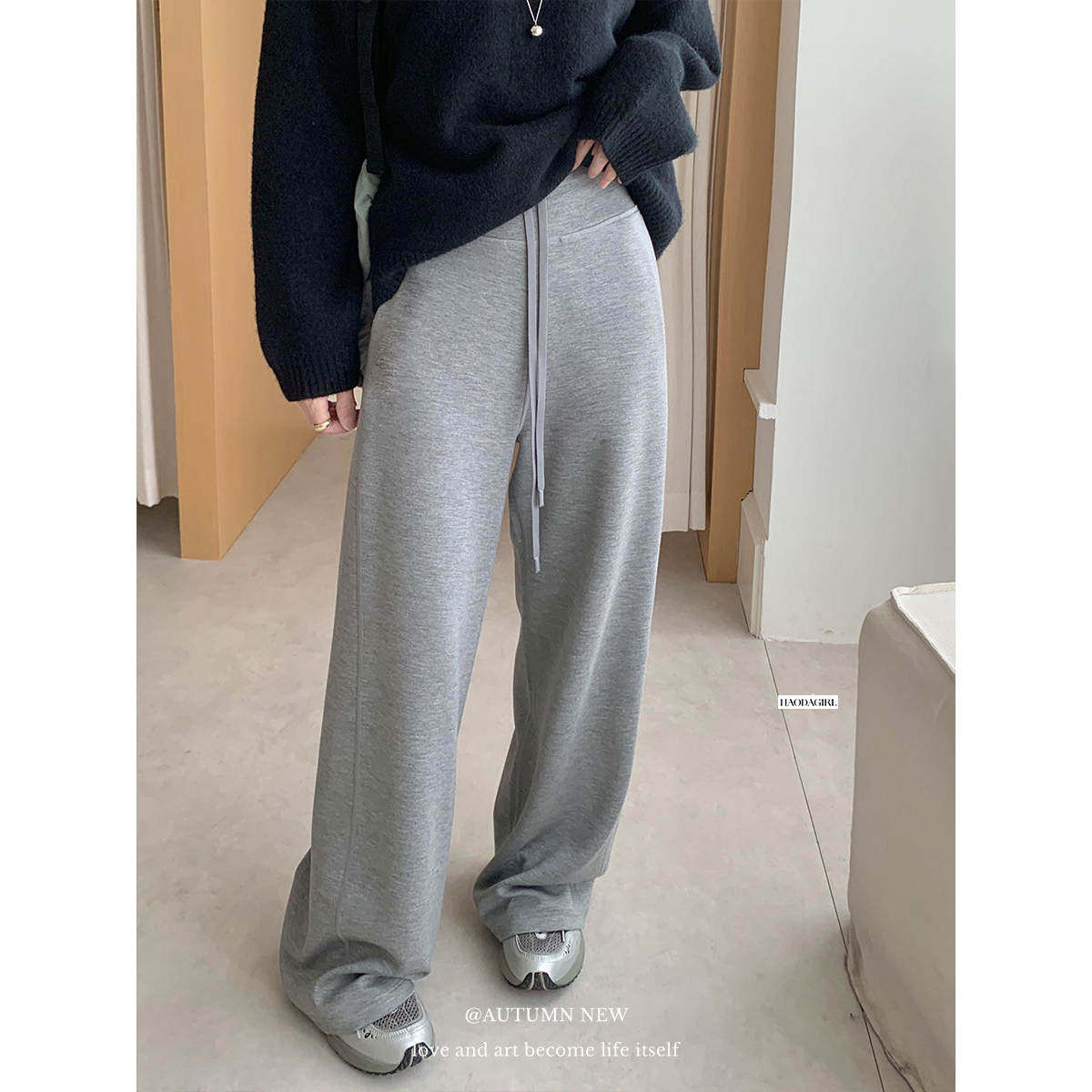 加绒云朵LU系高腰阔腿裤女秋冬季宽松百搭显瘦直筒裤休闲裤卫裤,女装/女士精品,休闲裤,淘宝优惠券,粉丝福利购,淘宝优惠卷