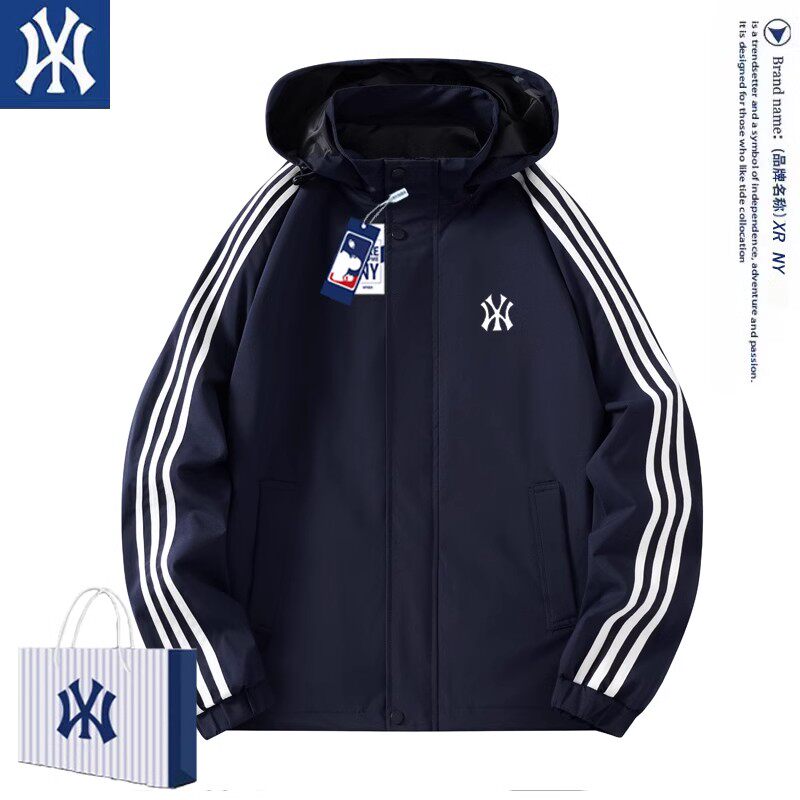NY 자켓 남성 봄 가을 2024 새로운 세 줄무늬 트렌디 브랜드 캐주얼 대형 야외 자켓 커플 여성