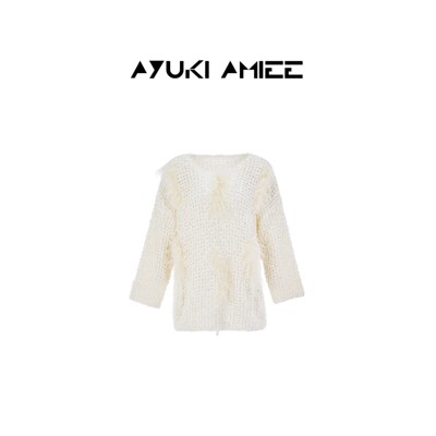 Ayuki Amiee【茉莉奶沫】奶油白粗针织勾花氛围毛衣ATAD21E56520