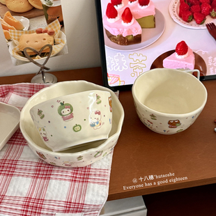 kt原创猫咪涂鸦苹果小猫陶瓷盘子家用早餐碗意面盘沙拉水果碗手捏
