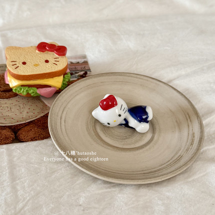 可爱kt侧卧陶瓷家用筷子托桌面餐具架装饰品高颜值摆件笔托筷架