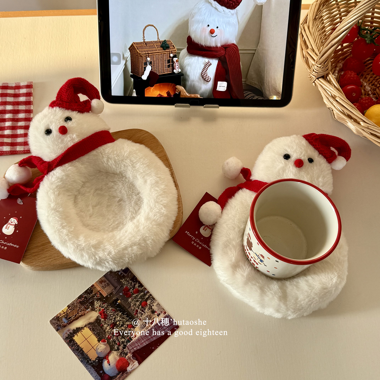 原创ins软萌围巾雪人杯垫韩式隔热杯垫桌面装饰品圣诞礼物送朋友