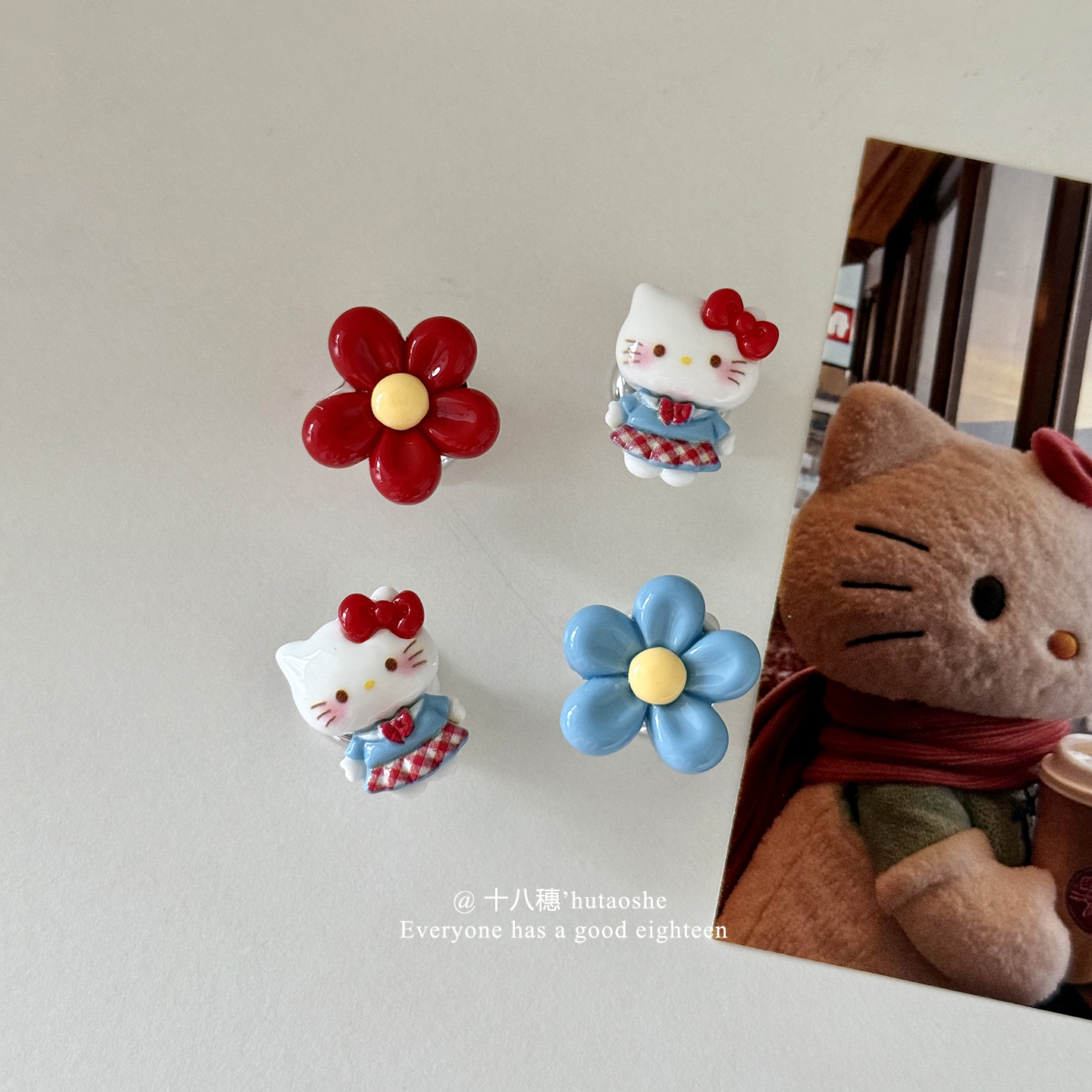 ins可爱花朵kt马桶冲水便携按压器美甲辅助按钮家用马桶按键装饰