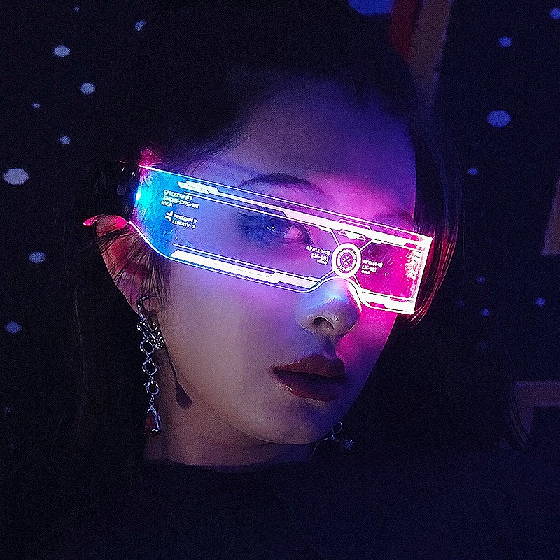 赛博朋克风LED发光眼镜网红蹦迪未来科技感酒吧演唱会音乐节科幻