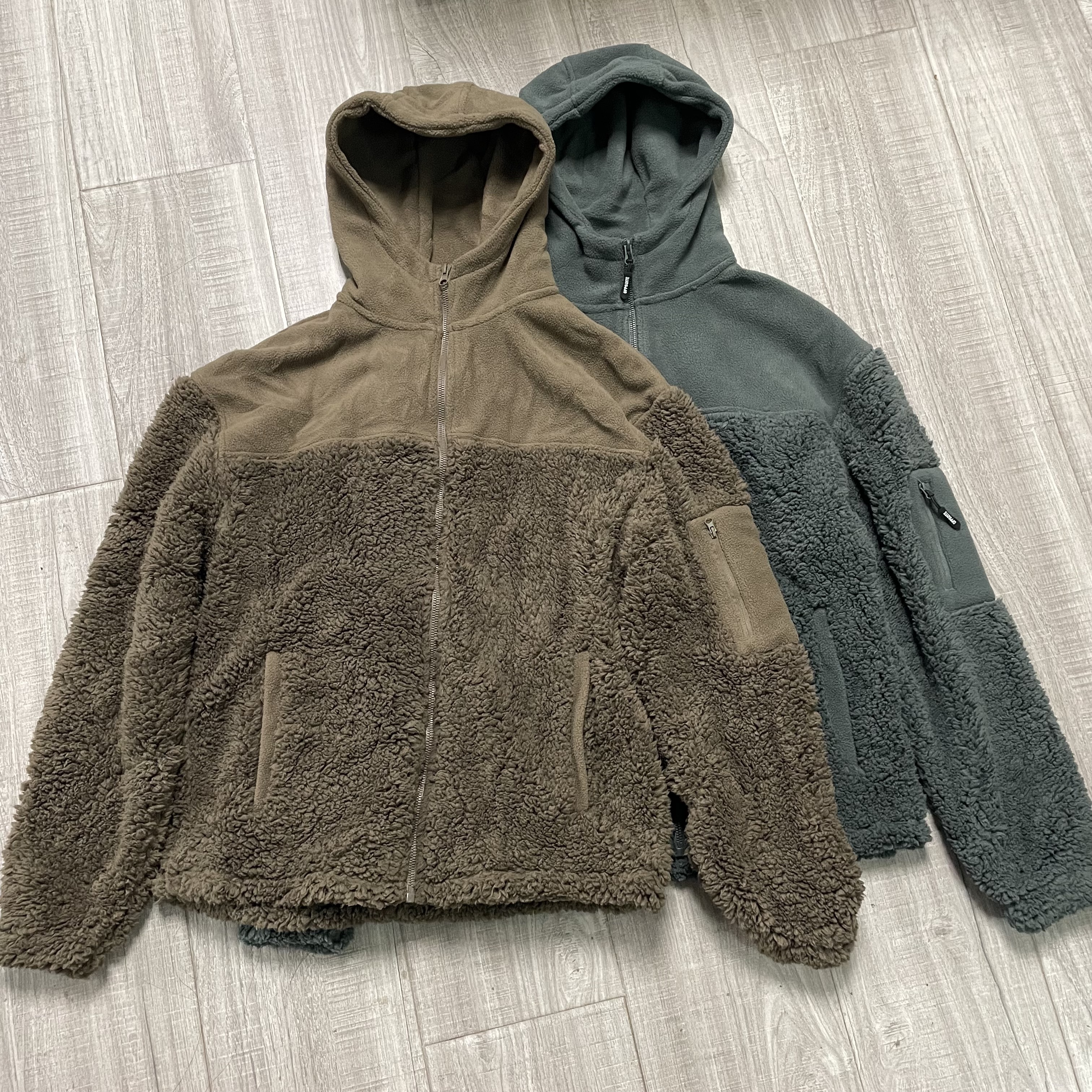 欧美外贸单运动休闲连帽开衫男秋冬季大码宽松毛毛外套户外保暖衣