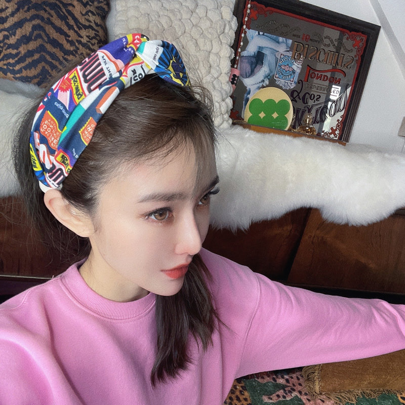 r&u 独 艺术海报字母logo发箍 中间高交叉宽发卡 显瘦发饰