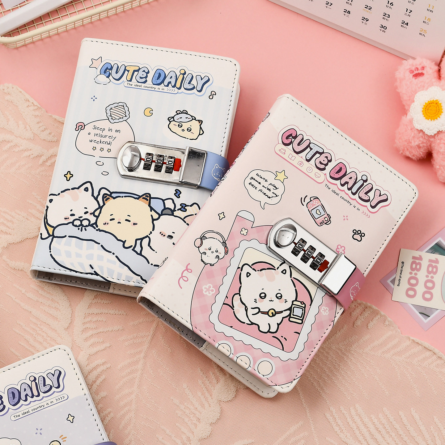 可爱猫猫密码锁本日记本ins学生带锁笔记本子高颜值少女心手账本