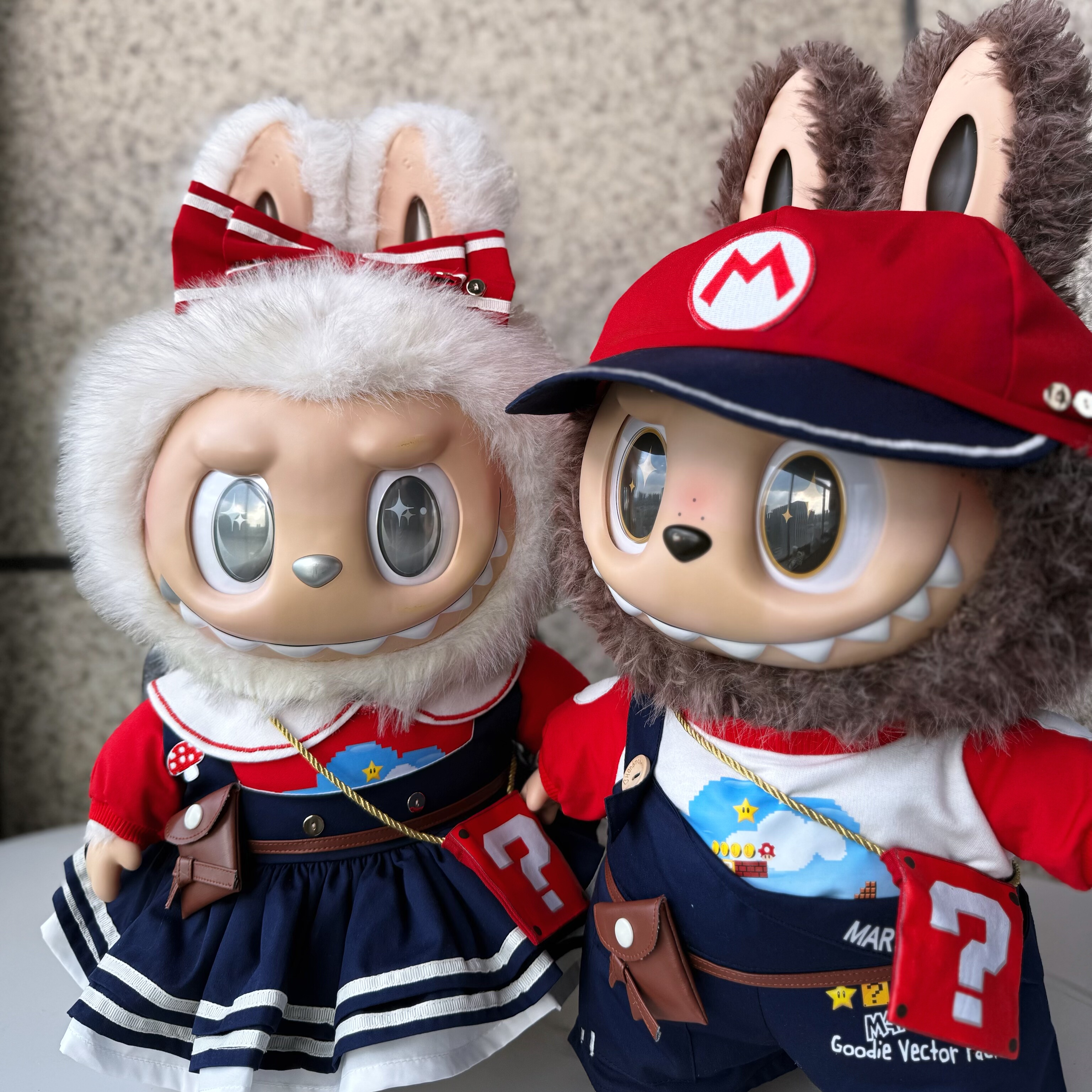 labubu搪胶玩偶衣服58cm拉布布手工娃衣多巴胺套装公仔着替