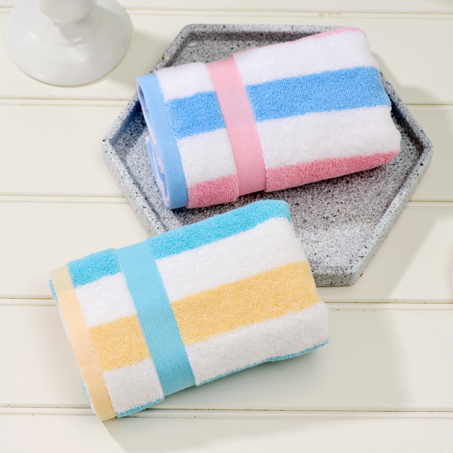 华乐 超柔条纹无捻纯棉毛巾3条装／10条装 全棉面巾 LOGO定制