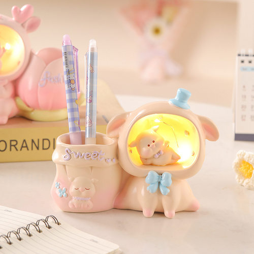 可爱小鹿笔筒小夜灯多功能儿童卧室装饰创意收纳桌面摆件节日礼品