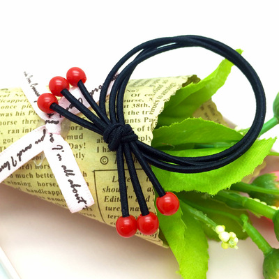 韩版红珠发圈发饰小樱桃