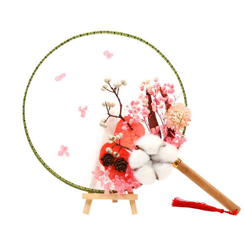 中国风干花团扇diy材料包儿童手工制作永生花古风扇子母亲节礼物
