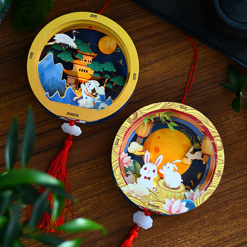 2026新年灯笼手工diy发光彩绘宫灯摆件马年木质手提花灯材料包