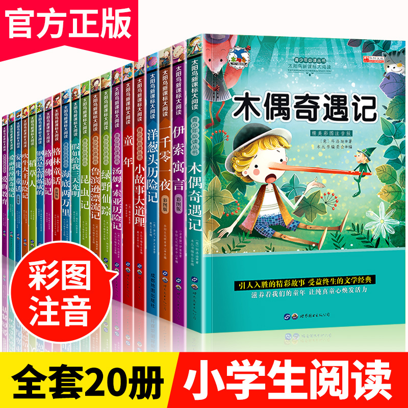 中外名著书籍全套20册小学生一二年级课外阅读书籍注音版 昆虫记爱的教育绿野仙踪三年级课外书经典书目带拼音 6-12岁儿童读物