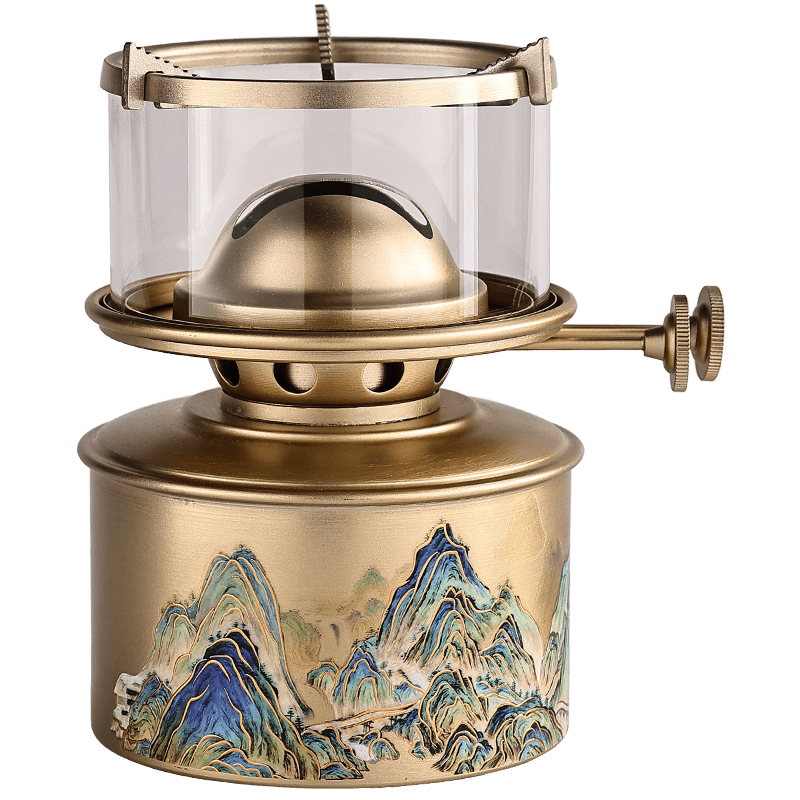 潮汕功夫茶炉空气灯黄铜煤油灯无气味 烧水老式活火茶灯便携茶炉