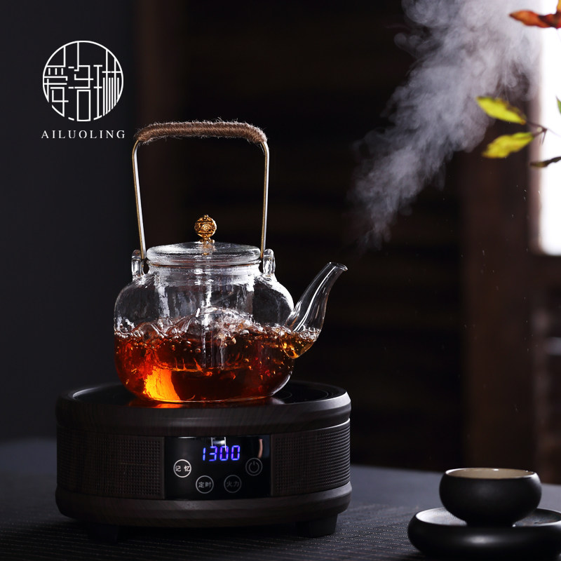 爱洛琳 创意提梁锤纹玻璃烧水壶电陶炉套装 带过滤煮茶壶花茶壶