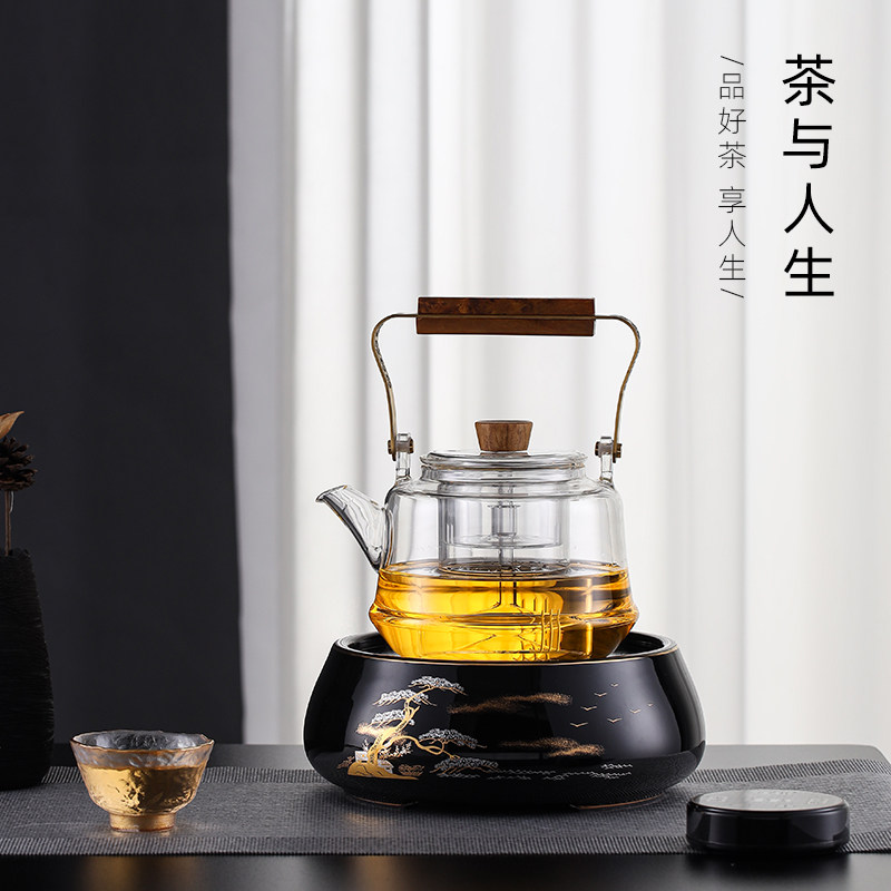 爱洛琳 耐热玻璃提梁煮茶壶电陶炉 高端家用煮白茶蒸茶壶泡茶炉