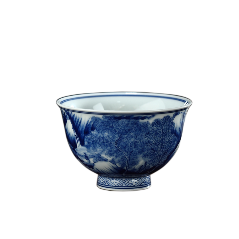 爱洛琳 景德镇柴窑康熙山水杯茶杯 手绘青花主人杯中式仿古茶盏