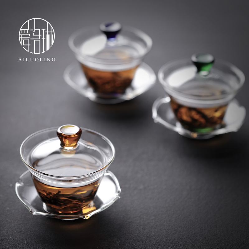 爱洛琳 功夫茶具莲花玻璃盖碗 家用手抓冲茶壶日式泡茶碗敬茶碗