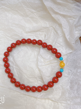 BOBO新中式国风红色朱砂手串女小众轻奢天然蜜蜡一颗珠手链手饰