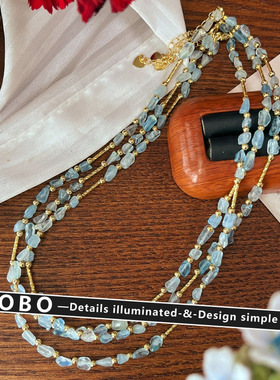 浪漫仙女海盐汽水水晶颈链女蓝色天然石海蓝宝玉石项链锁骨链