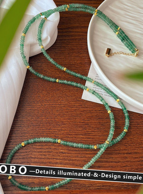 温柔文艺古风翠绿天然石复古天然东陵玉算盘串珠长款项链叠带颈链