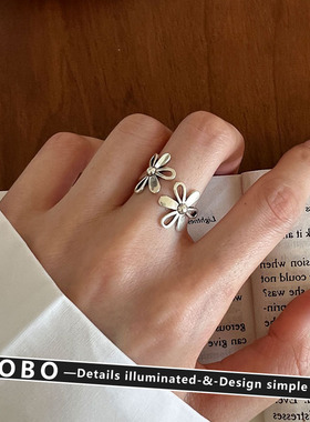 925纯银镂空花朵戒指女2025年新款小众设计高级感百搭开口指环
