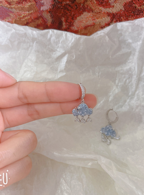 BoBo优惠云朵流苏雨滴耳环气质蓝色水晶耳饰爆款新中式古风耳钉