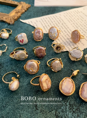 复古小众方形异形珍珠戒指