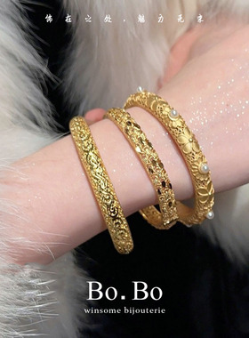 宫廷古法镂空复古雕花手镯女