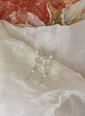 BoBo超仙温柔珍珠水钻流苏长款耳环法式高级感轻奢耳钉耳坠女