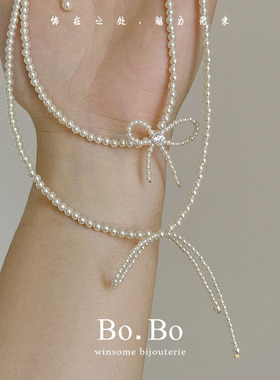 超仙小香风珍珠蝴蝶结项链