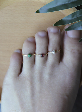 纯银关节翡翠玉石复古脚戒指