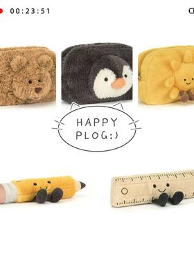 jellycat铅笔尺子太阳花笔袋企鹅笔袋熊头笔袋包毛绒玩偶玩具