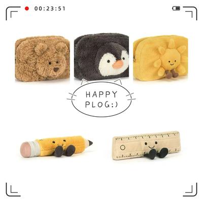 jellycat铅笔尺子太阳花笔袋企鹅笔袋熊头笔袋包毛绒玩偶玩具