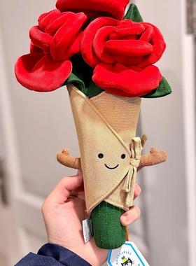 jellycat趣味花束手捧花玫瑰花绝美玫瑰玩偶求婚送礼物情人节