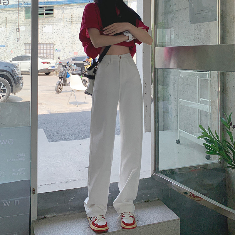 WIDE-LEG JEANS WOMENS 2023 NEW SUMMER THIN WHITE STRAIGHT-LEG HIGH-WAISTED LOOSE AND THIN DRAPED MOP PANTS