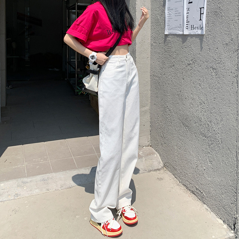 WIDE-LEG JEANS WOMENS 2023 NEW SUMMER THIN WHITE STRAIGHT-LEG HIGH-WAISTED LOOSE AND THIN DRAPED MOP PANTS