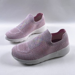 低帮休闲 高弹厚底防滑宽脚大码 外贸女鞋 镂空网面透气一脚蹬懒人鞋
