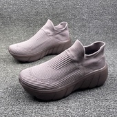 外贸45大码 一脚蹬深口软弹厚底男休闲单鞋 女鞋 中邦飞织透气网面鞋